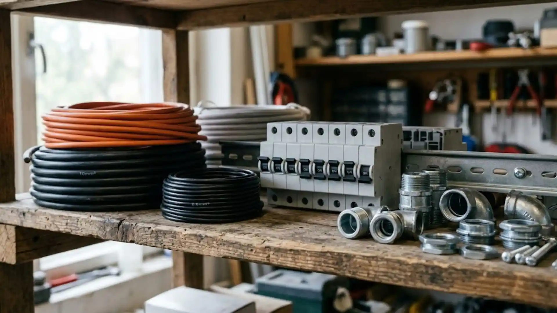 Coiled electrical cables and circuit breakers arranged for supply